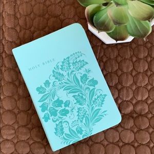 Floral Embossed Teal Colored Holy Bible